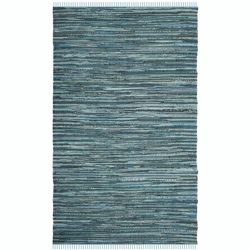 Handwoven Blue Striped Cotton 5' x 8' Area Rug