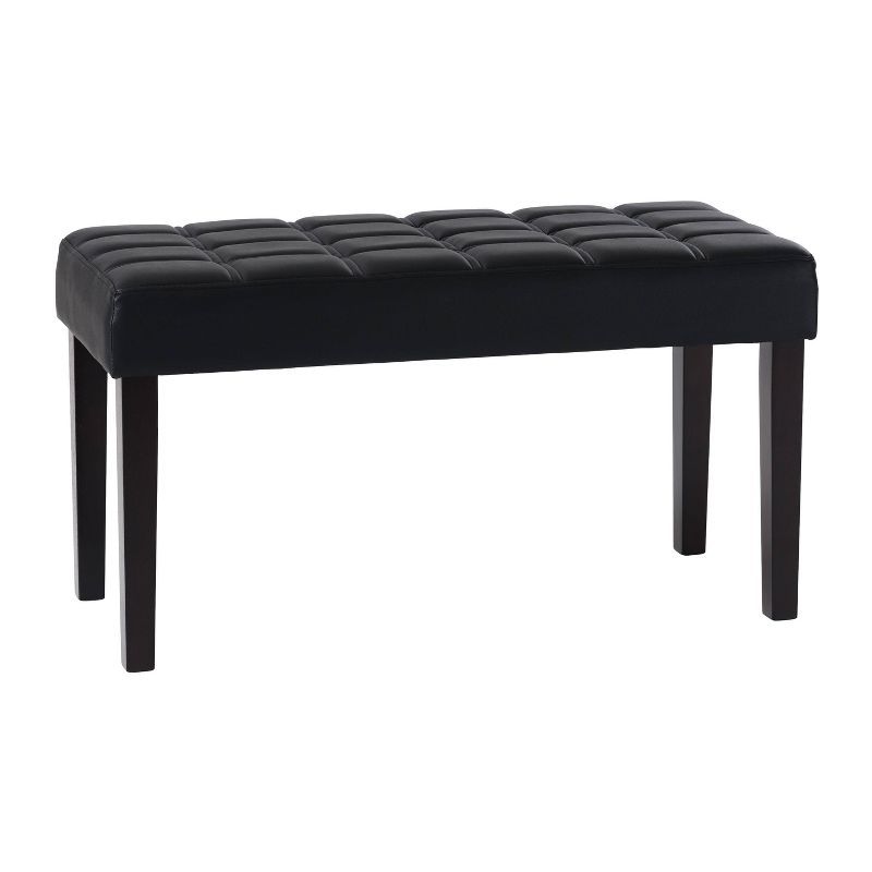 Espresso Leatherette Panel-Tufted Ottoman with Dark Legs