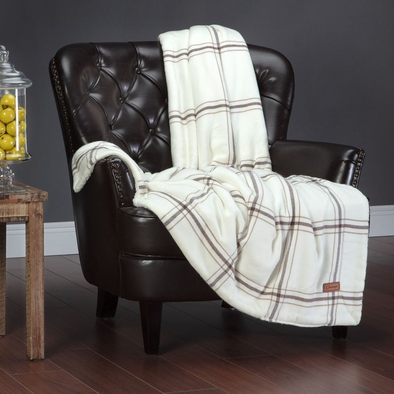 Cream and Beige Reversible Sherpa Fleece Throw Blanket