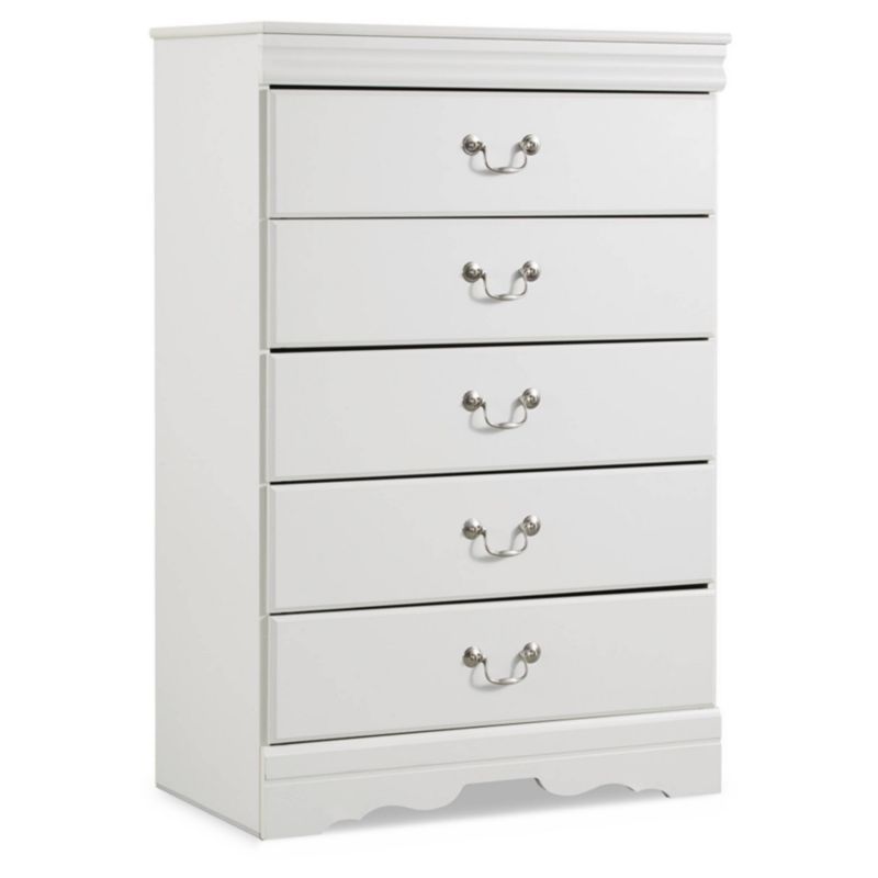 Anarasia White 5-Drawer Chest with Pewter Hardware