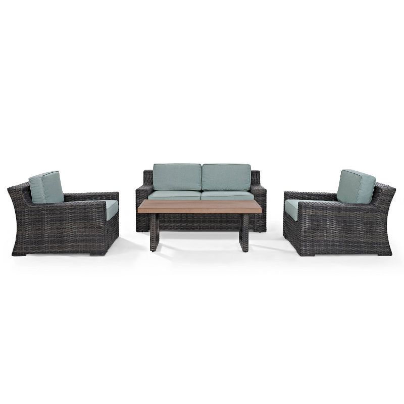 Beaufort 4-Piece Brown Wicker Outdoor Seating Set with Mist Cushions