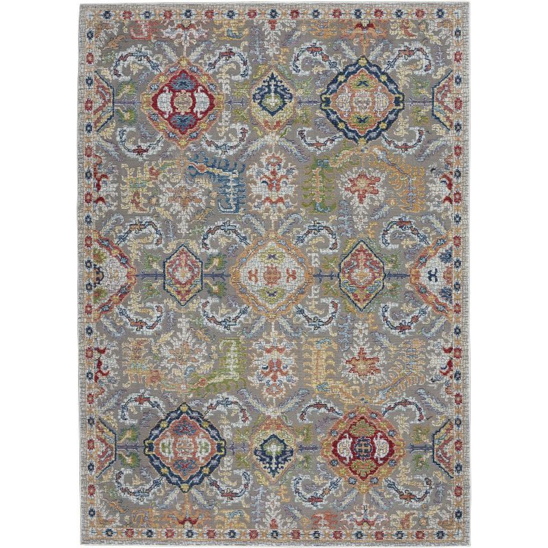 Global Vintage Grey and Multicolor Synthetic 5'3" x 7'6" Area Rug