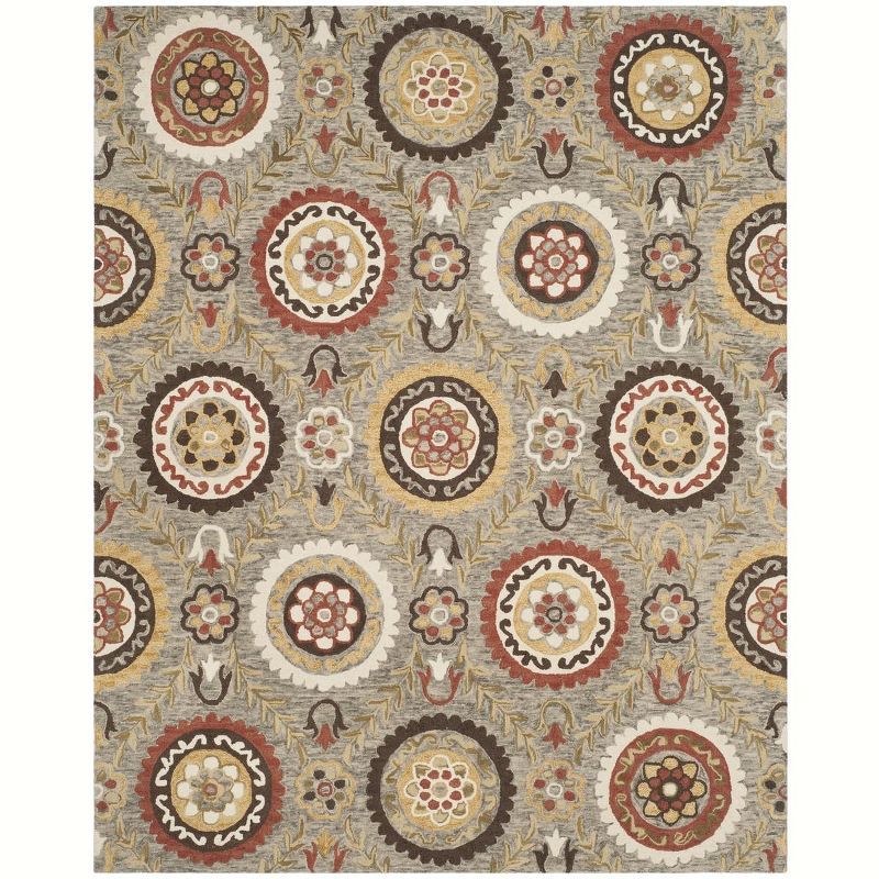 Gray Floral Hand-knotted Wool 8' x 10' Area Rug