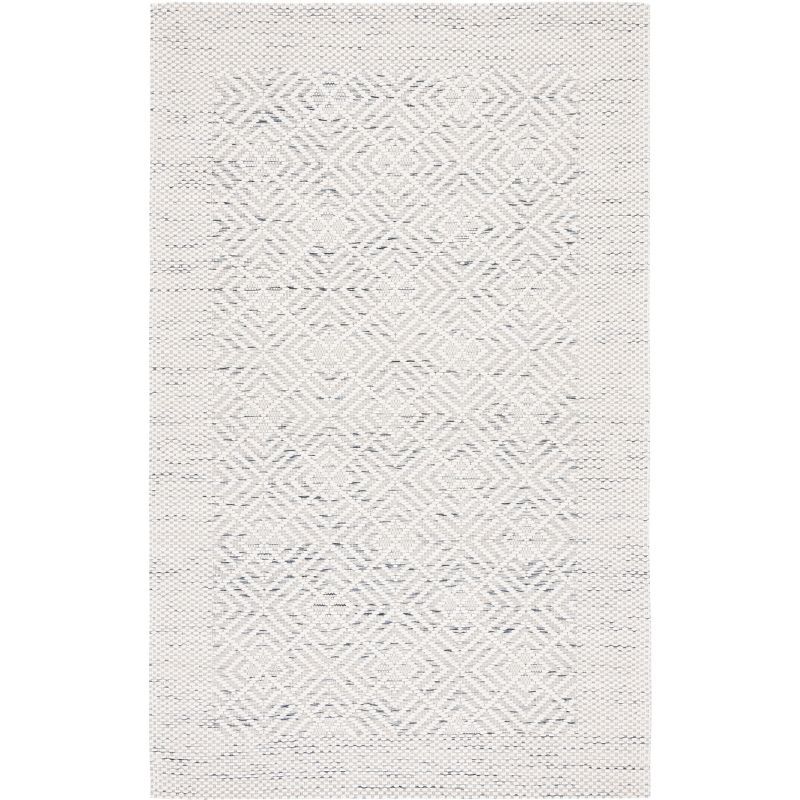 Ivory and Black Hand Woven Wool Area Rug, 3' x 5'