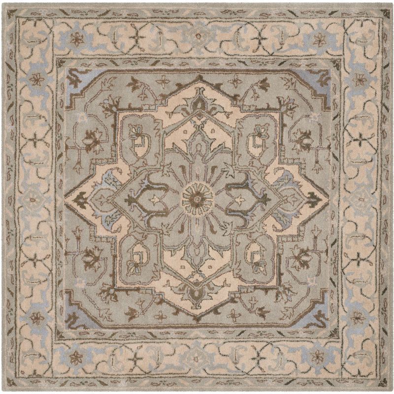 Heritage 6' Square Gray and Beige Wool Area Rug