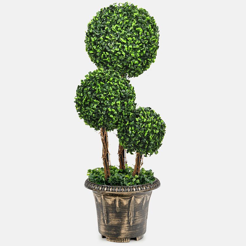 30'' Green Artificial Boxwood Triple Ball Topiary in Decorative Pot