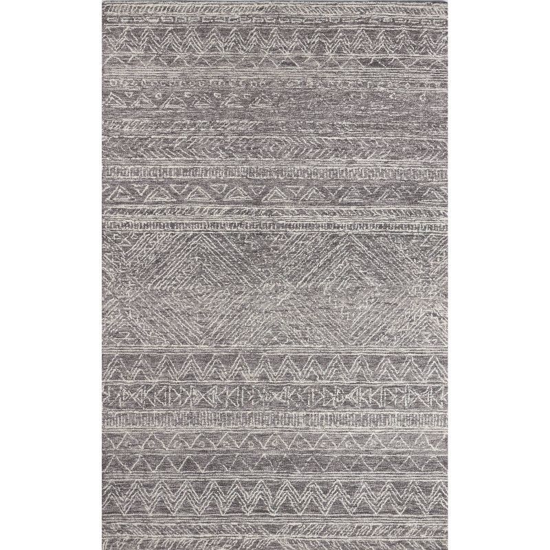 Gray Geometric Hand-Hooked Wool 8' x 10' Area Rug