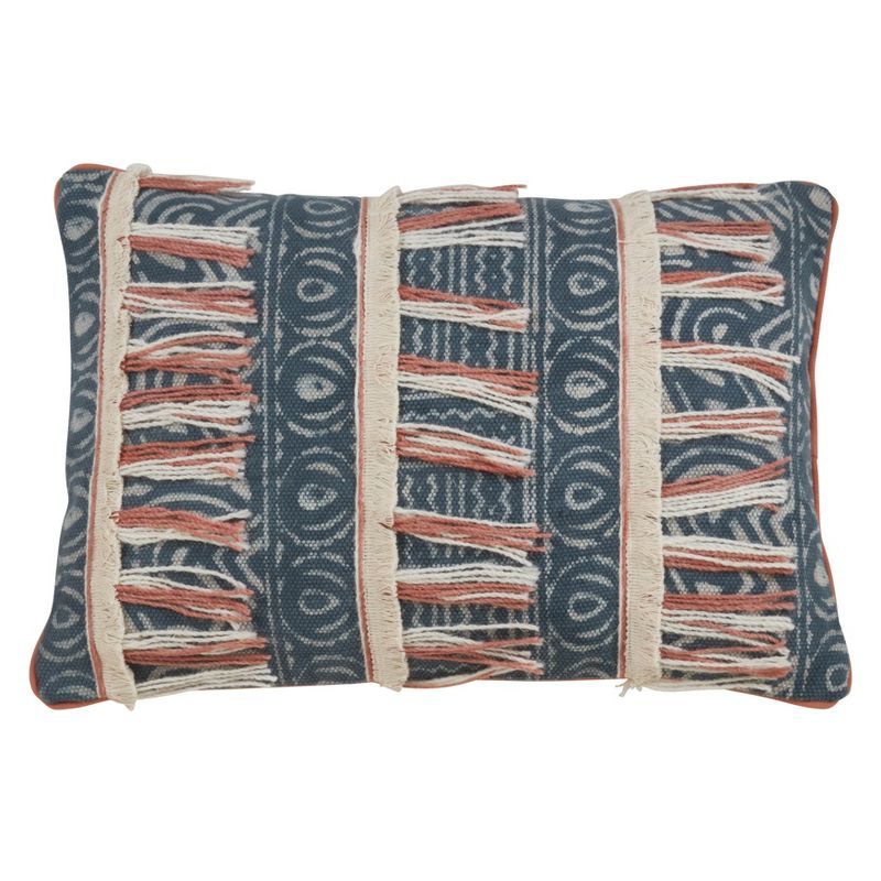 Blue Cotton Embroidered Block Print Throw Pillow Cover