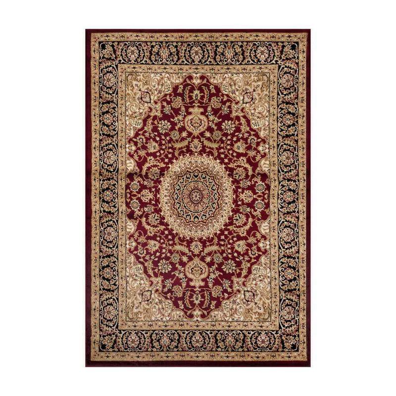 Burgundy Traditional Medallion Synthetic Area Rug 6'6" x 9'