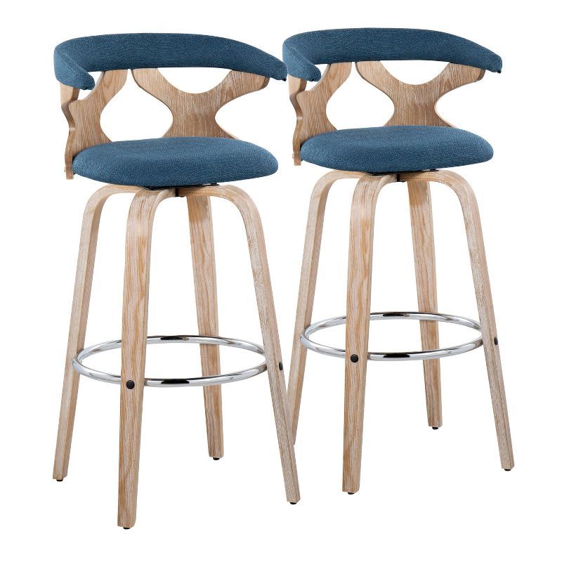 Gardenia Blue Swivel Barstools with Wood and Metal Frame, Set of 2