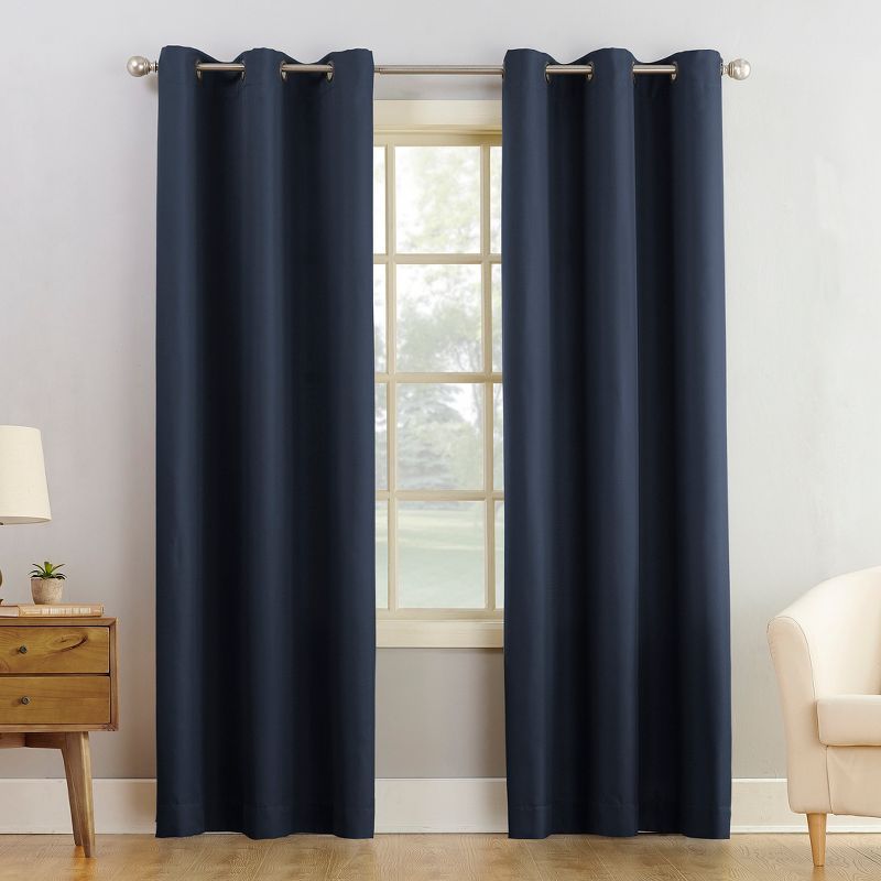 Navy Blue Polyester Light-Filtering Grommet Window Panel, 48" x 63"