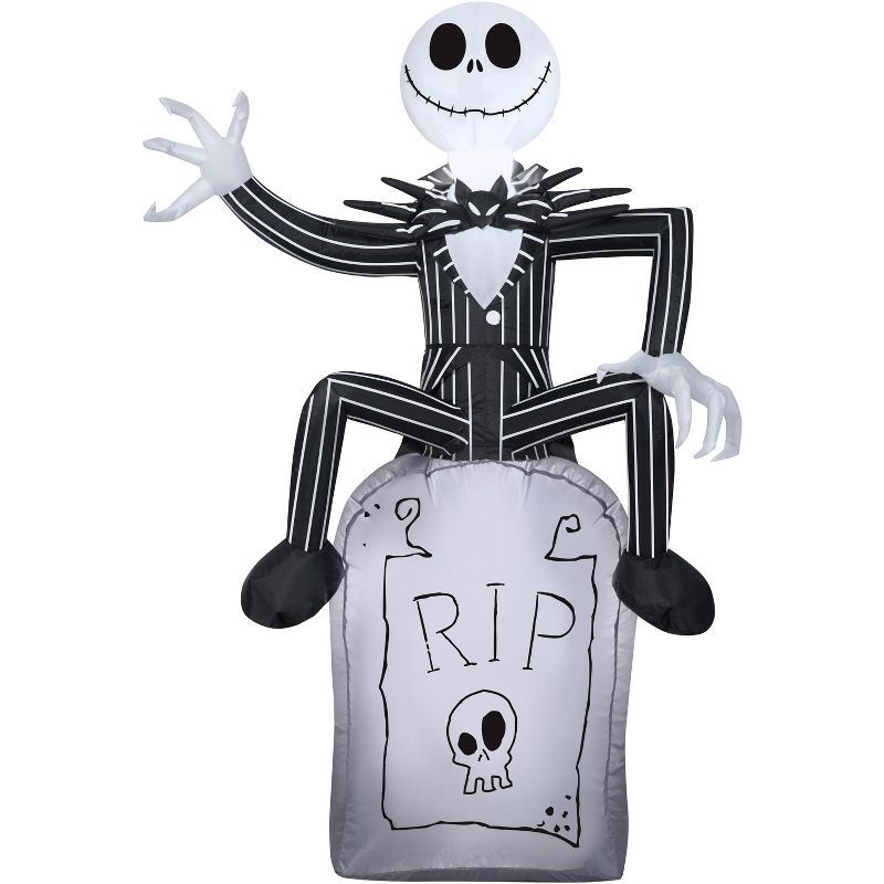 Jack Skellington Inflatable on Tombstone with LED Lights