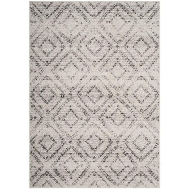 Light Grey and Grey Synthetic Diamond Pattern Area Rug, 6' x 9'