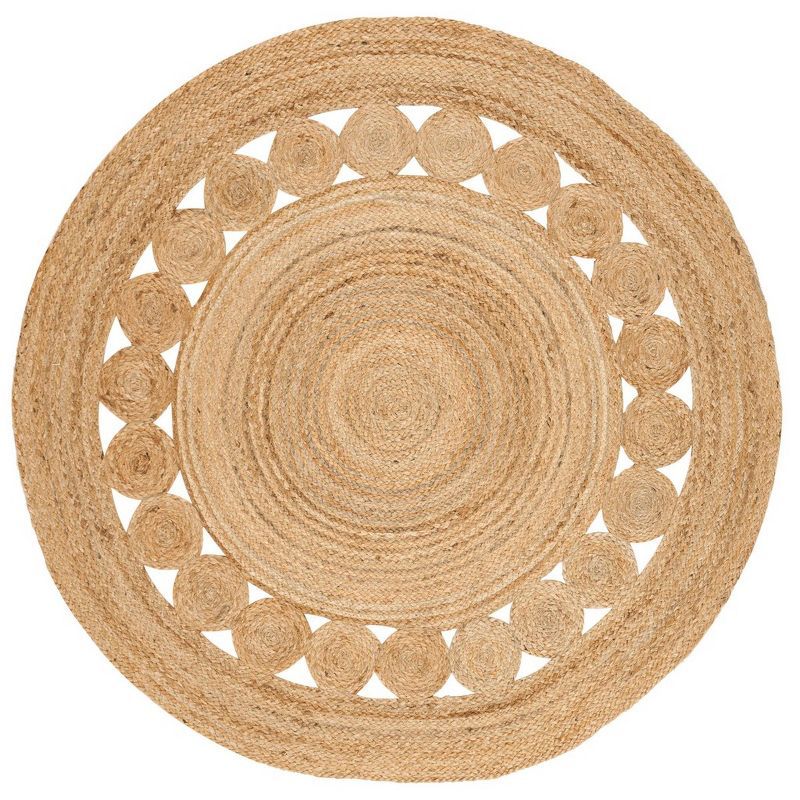 Handmade Natural Jute Round Rug with Intricate Design