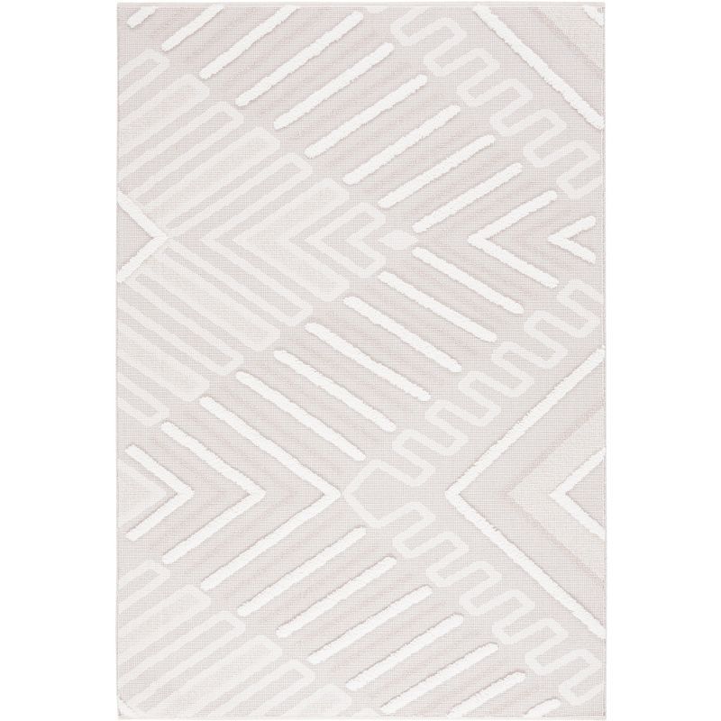 Ivory and Beige Geometric Synthetic 8' x 10' Area Rug