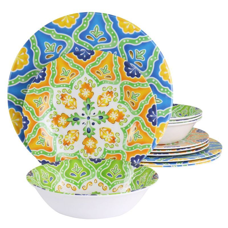 Elama Stapanya Multicolor Melamine 12-Piece Dinnerware Set