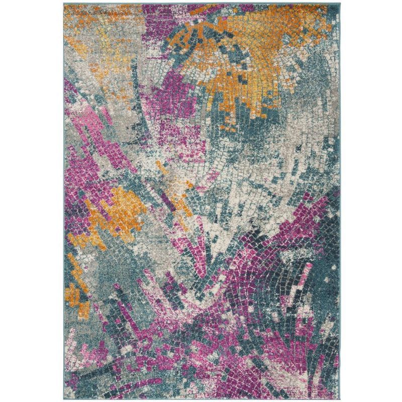 Blue and Multi Abstract Bohemian Area Rug 5'1" x 7'6"