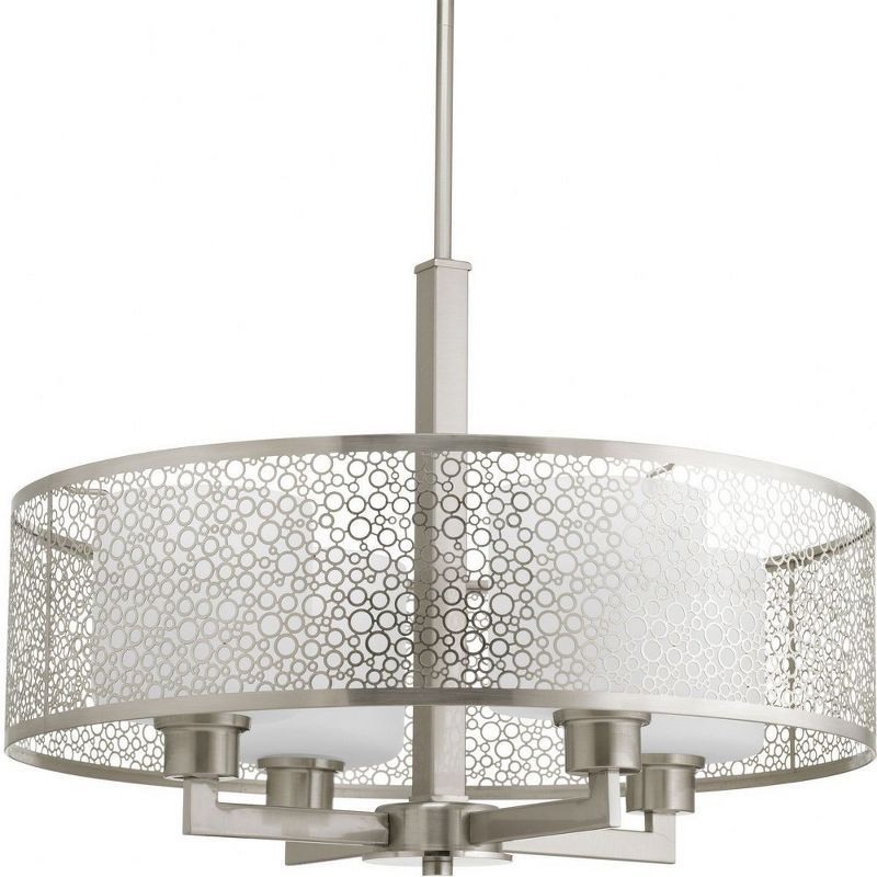 Brushed Nickel Drum Chandelier with Etched Glass Diffuser