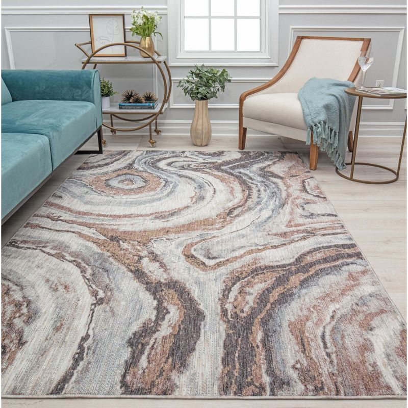 Blue Abstract Stain-Resistant Synthetic Area Rug 24" x 5"