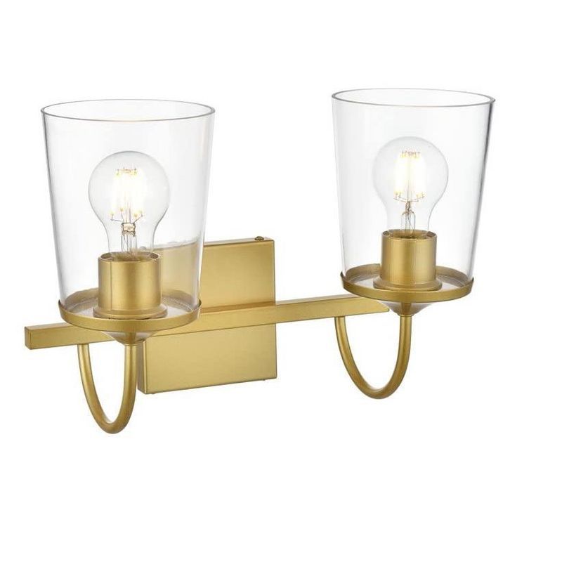 Brass and Clear Glass 2-Light Dimmable Bath Sconce