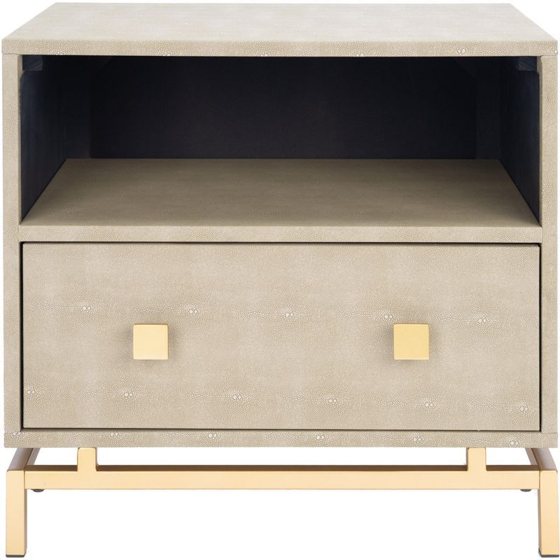 Meilana Light Taupe and Brass 1 Drawer Nightstand