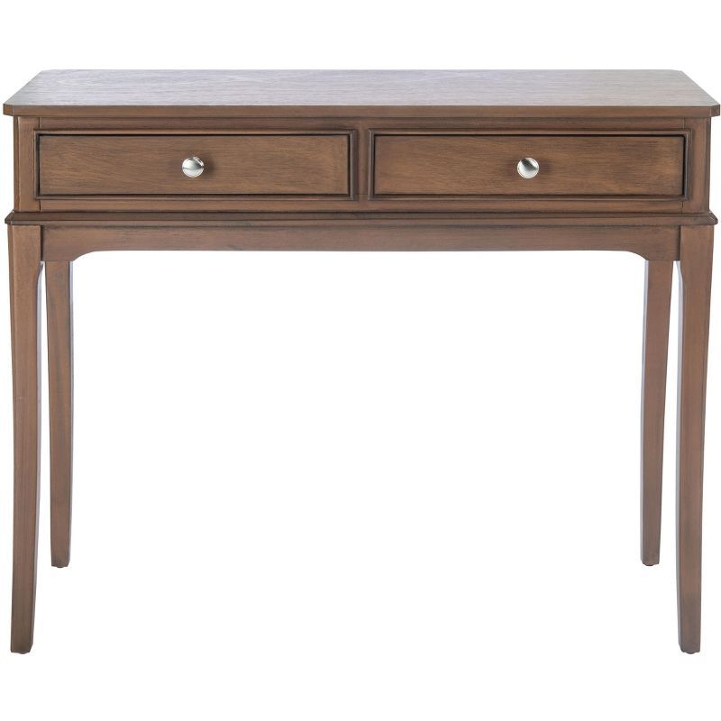 Modern Farmhouse Chic Brown Wood and Metal 2-Drawer Console Table