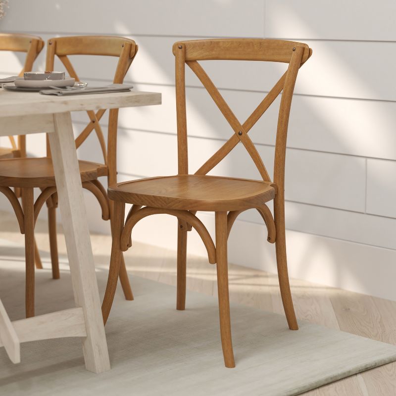 Light Brown High Back Cross Back Wooden Side Chair