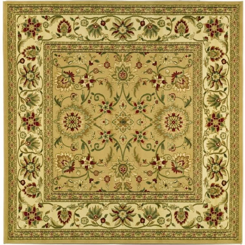Elegant Ivory and Beige 6' x 6' Square Tufted Synthetic Area Rug