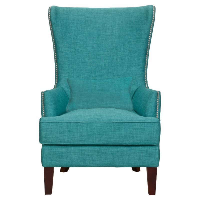 Heirloom Teal High-Back Accent Chair with Studded Trim