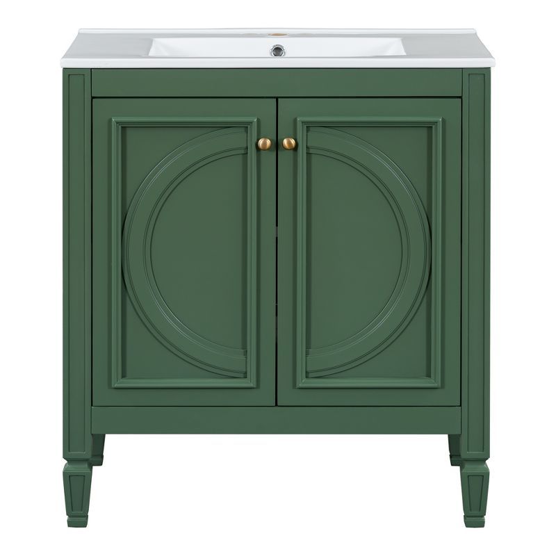 Green Rubberwood and MDF 30" Freestanding Bathroom Vanity with Ceramic Sink