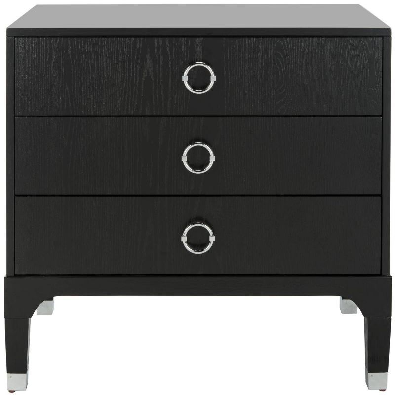 Lorna 30" Black and Silver Transitional 3-Drawer Nightstand