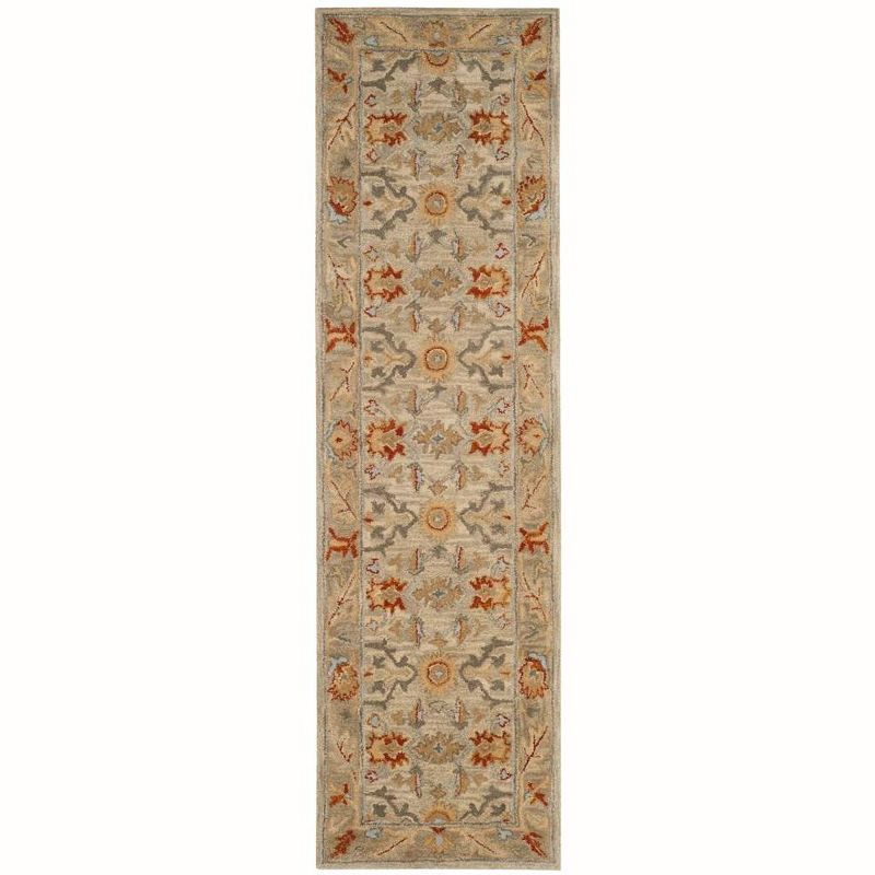 Elegant Antiquity Hand-Spun Wool Runner Rug in Beige, Gray, and Orange