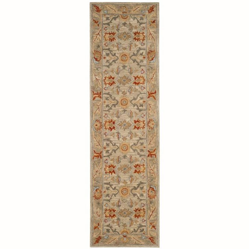 Elegant Antiquity Hand-Spun Wool Runner Rug in Beige, Gray, and Orange