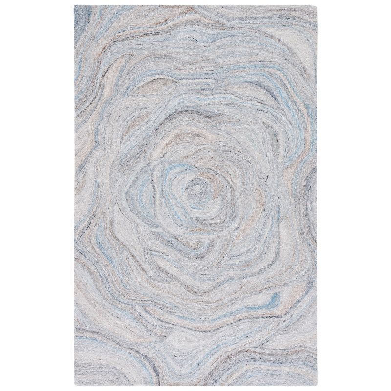 Handmade Beige and Blue Abstract Wool Area Rug, 3' x 5'