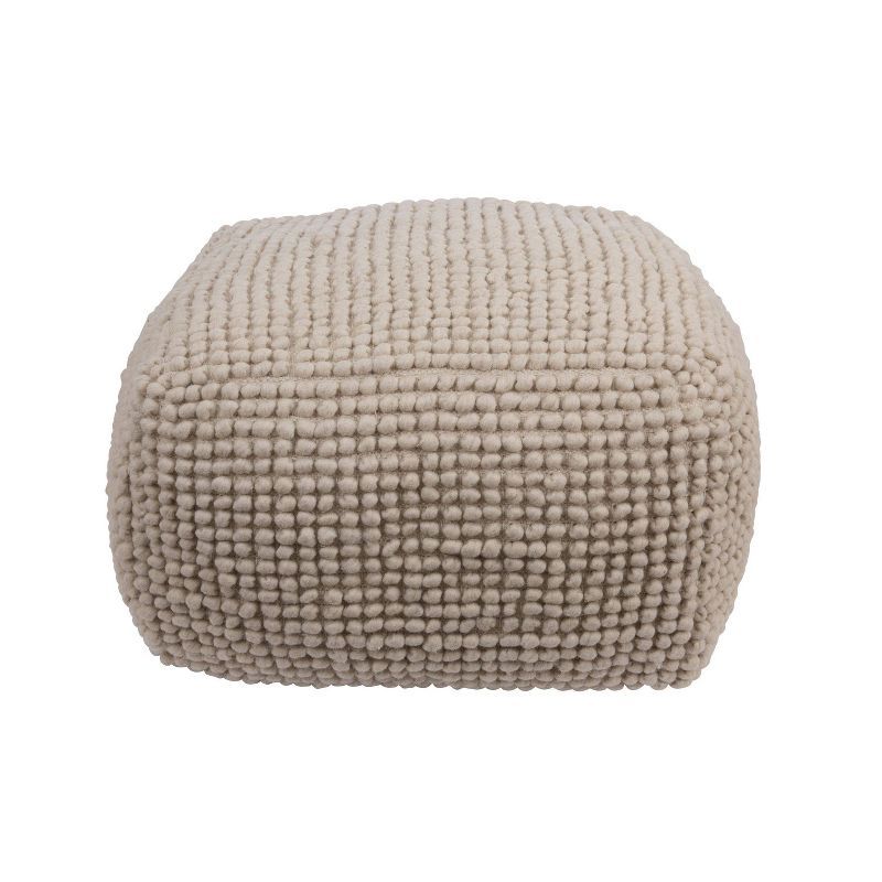 Natural Cream Tufted Wool and Cotton Square Pouf