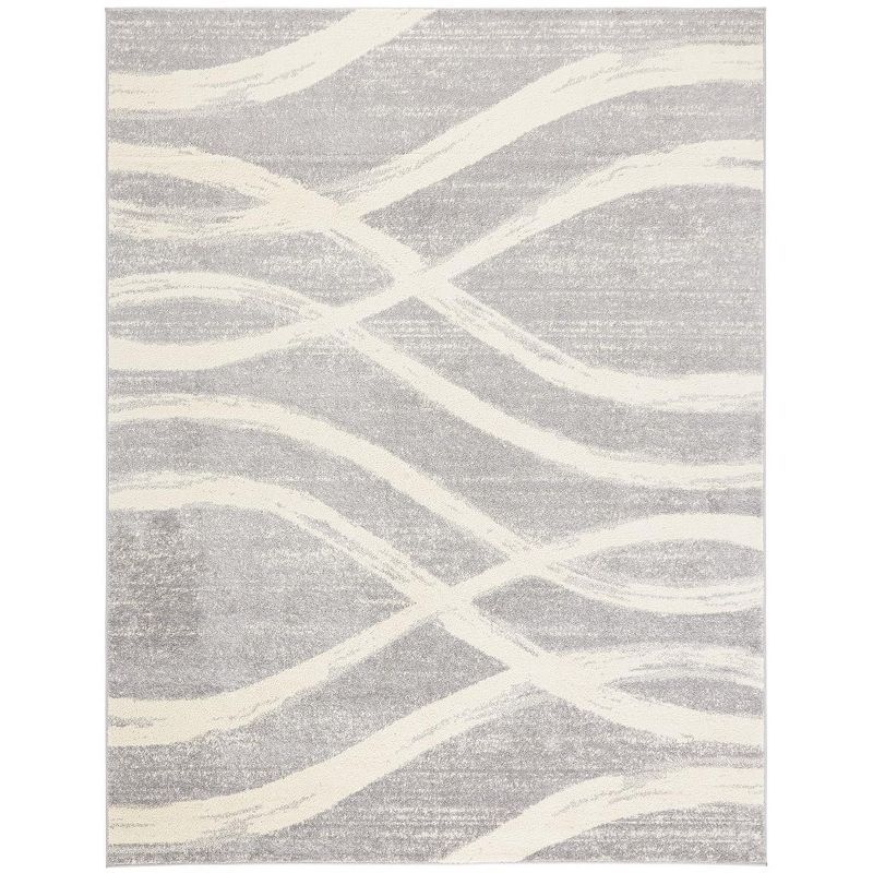 Grey and Cream Rectangular Synthetic Area Rug, 8' x 10'