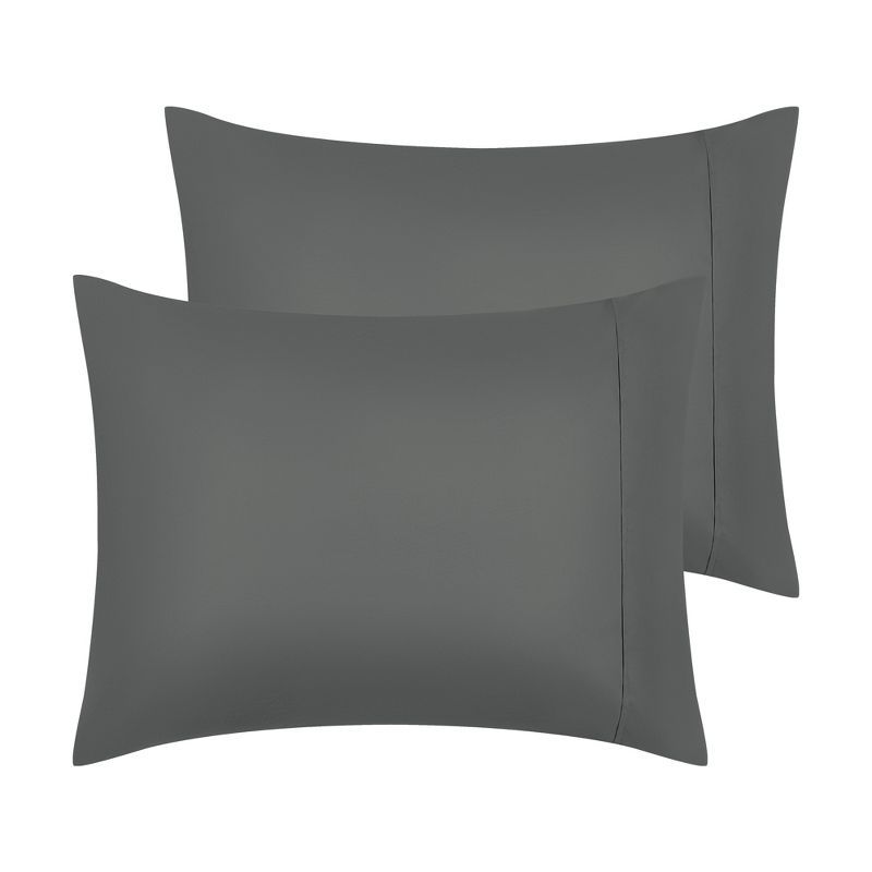 Dark Gray Polyester Standard Pillowcases with Envelope Closure, Set of 2