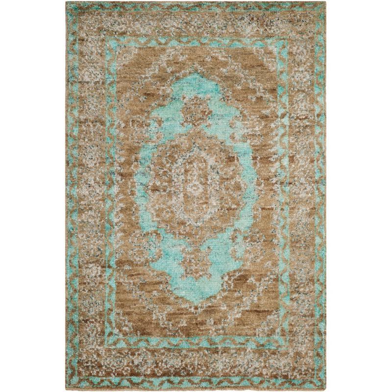 Hand-Knotted Seafoam and Beige Wool Viscose Rug 4' x 6'