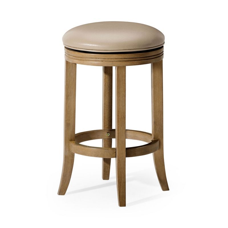 Weathered Oak Swivel Counter Stool with Vegan Leather Seat