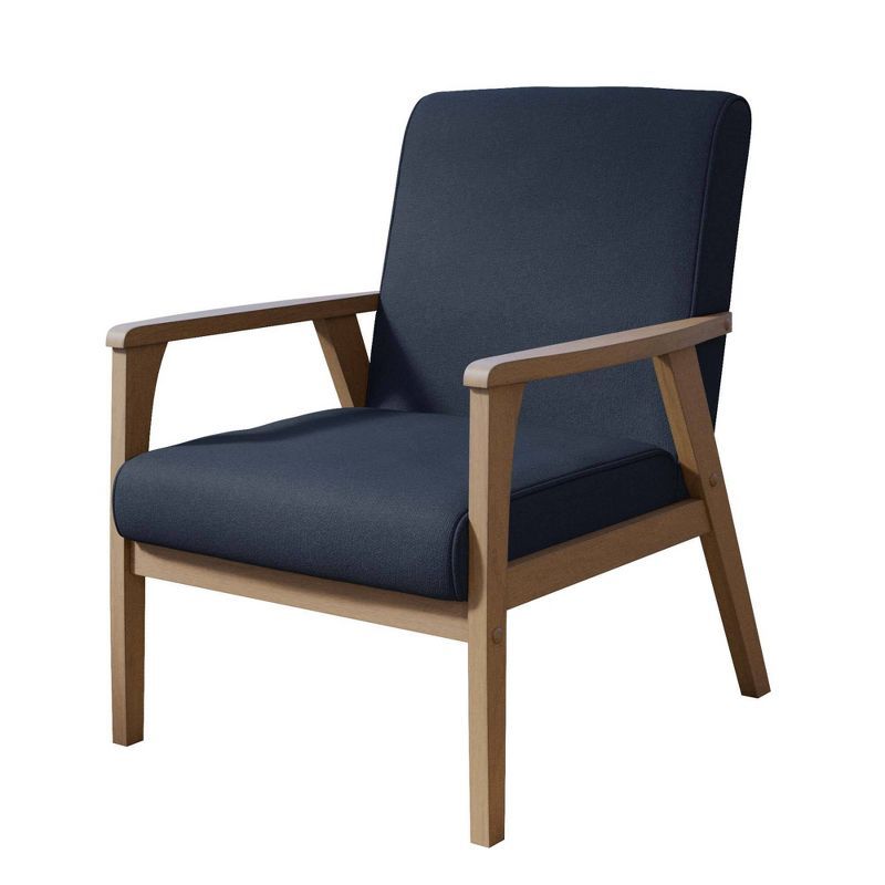 Navy Wood Exposed Arm Accent Chair with Diamond Tufting