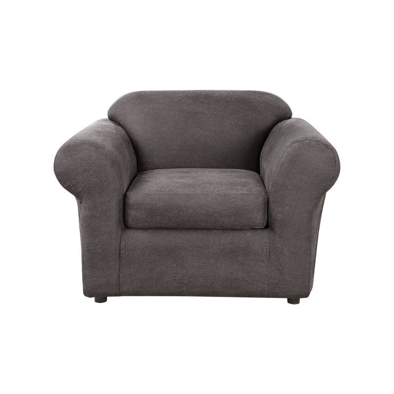 Ultimate Stretch Faux Leather Chair Slipcover in Antiqued Slate