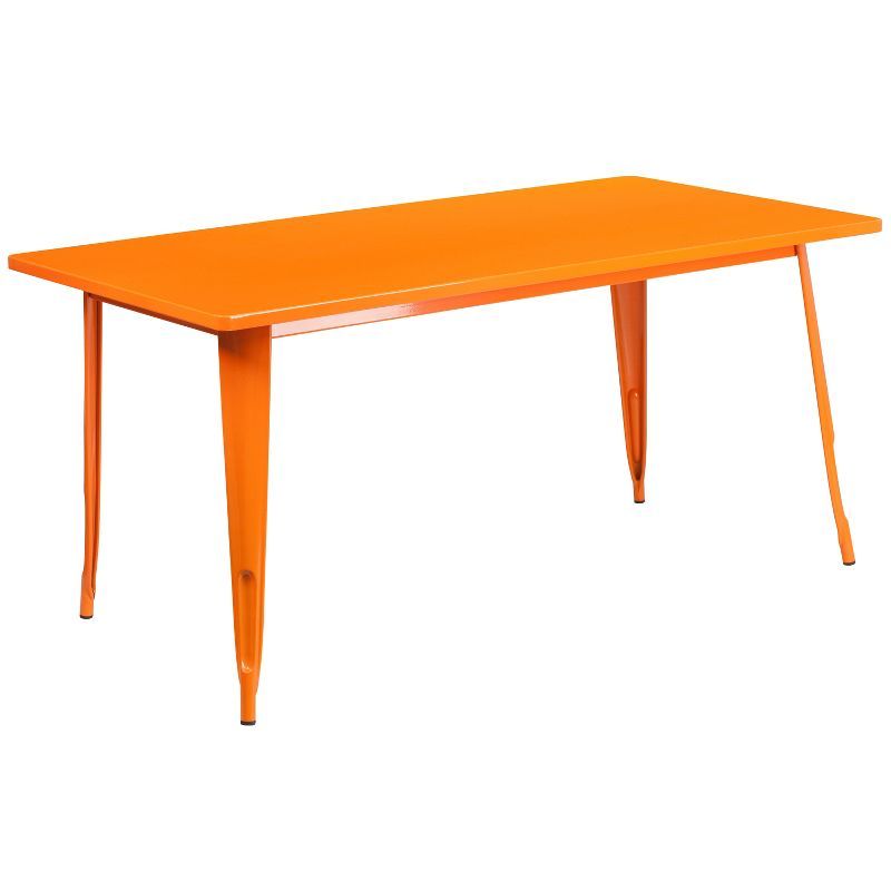 Sleek 63" Orange Metal Rectangular Indoor-Outdoor Dining Table