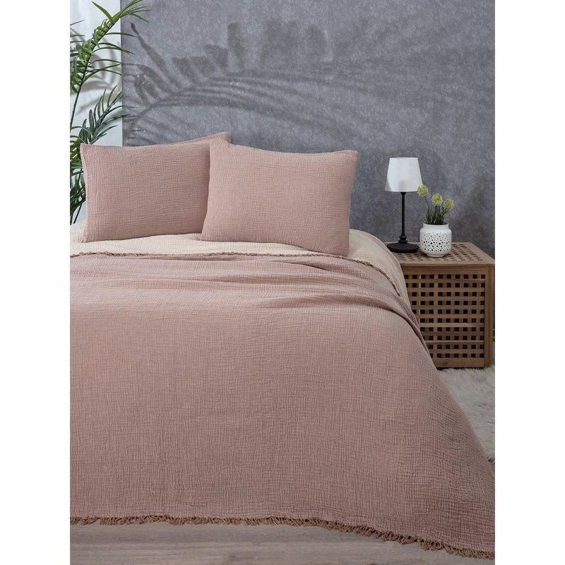 Brown Reversible Organic Cotton Queen Bedspread Set