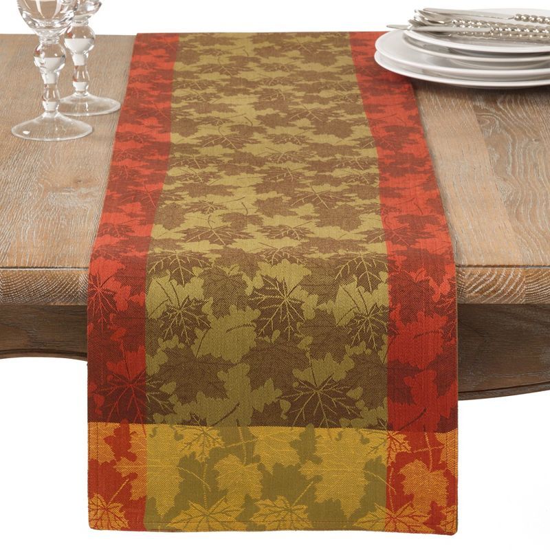 Autumn Leaves Design Cotton Table Runner with Trim Embellishment