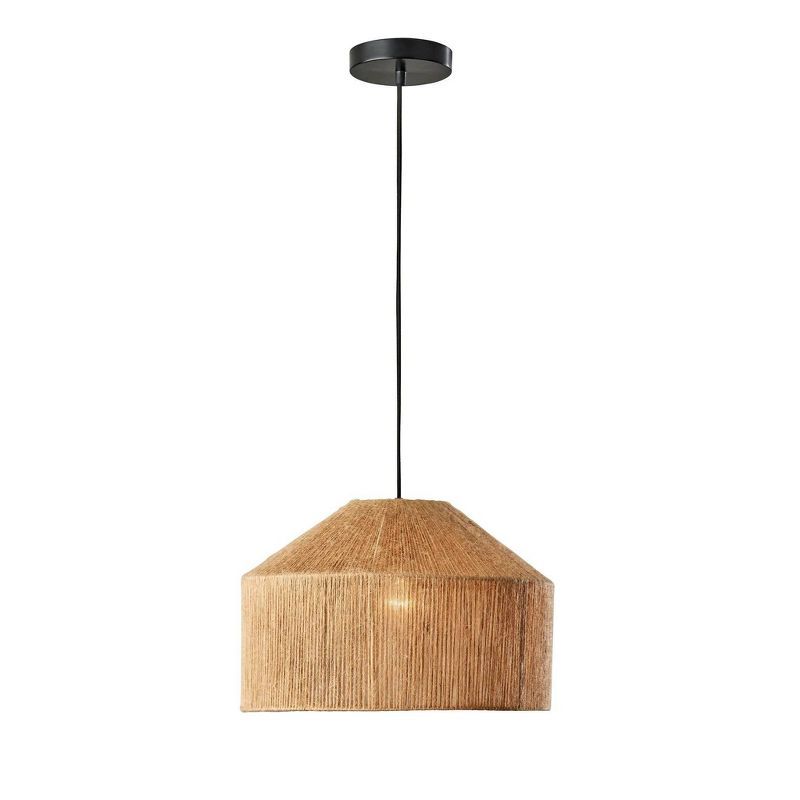 15" Black Ceiling Mount Pendant Light with Rope Shade