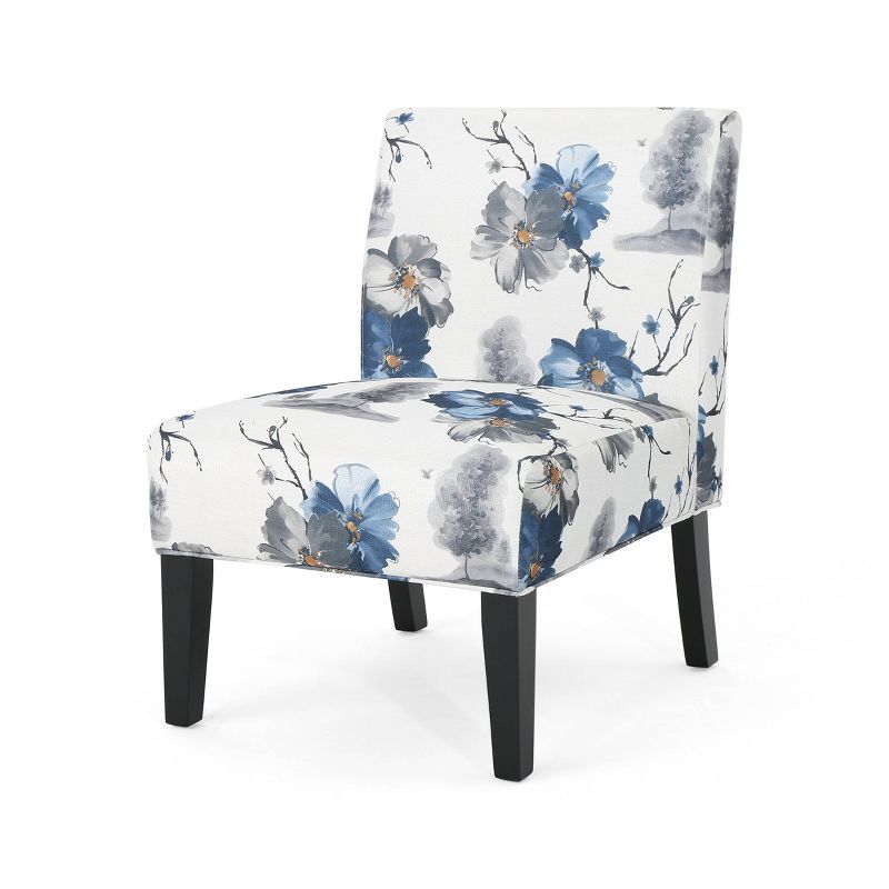 Matte Black Floral Fabric Accent Chair with Tapered Legs