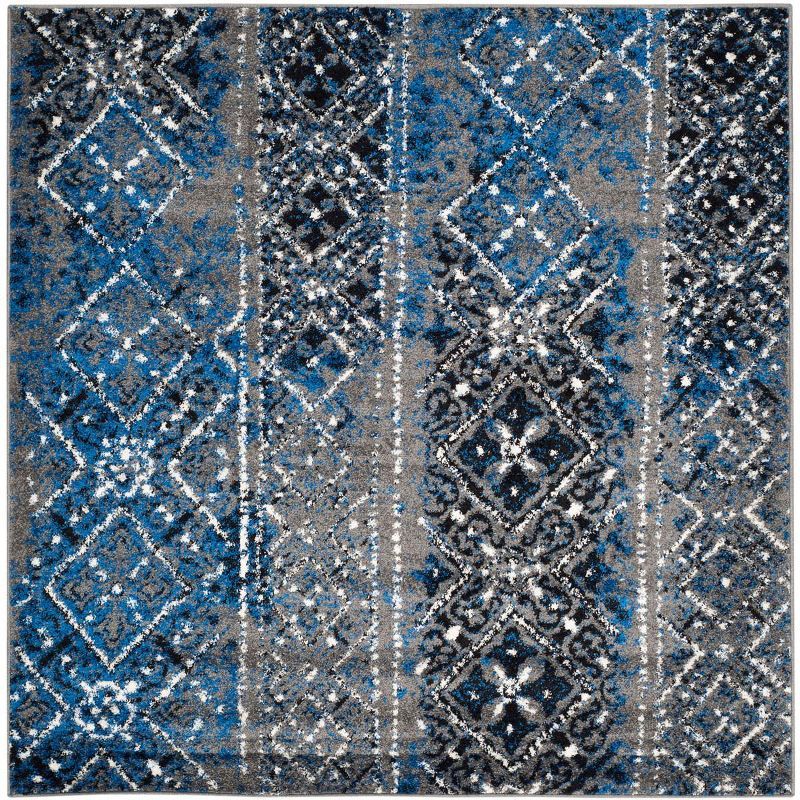 Silver and Multi 4' Square Synthetic Area Rug