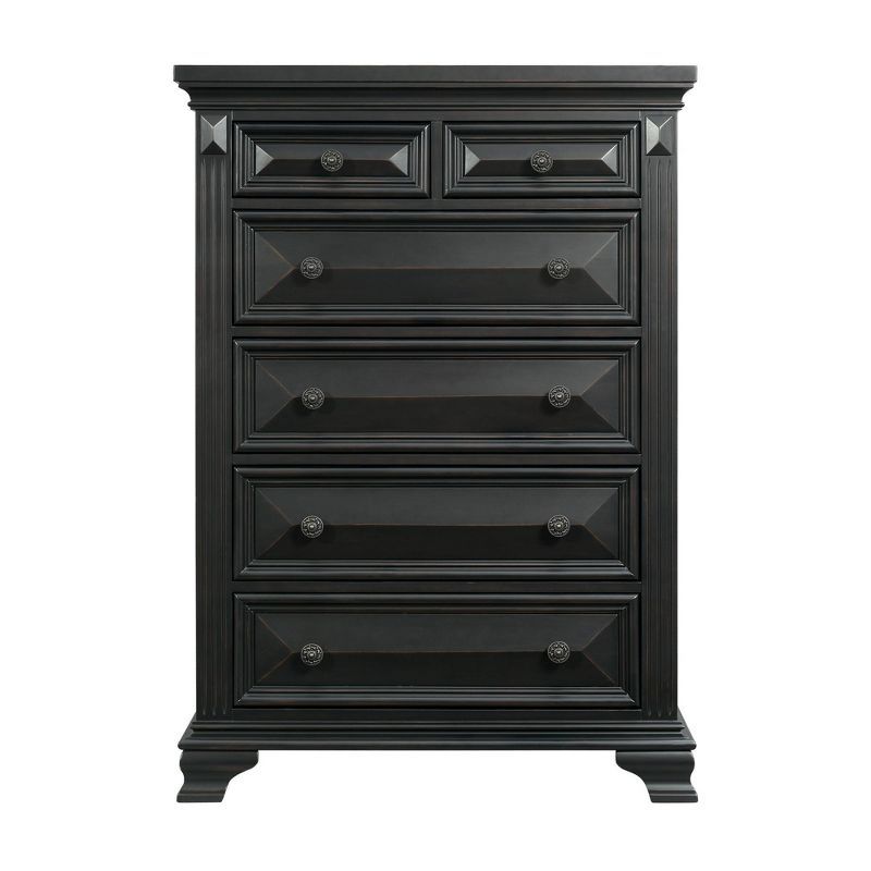 Antique Black 6-Drawer Vertical Chest with Felt Lined Drawers