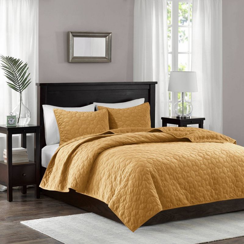 Mustard Velvet King Reversible Quilt Set