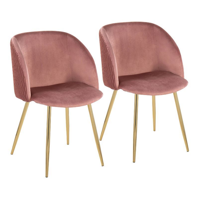 Fran Pleated Velvet Waves Upholstered Dining Chair Set - Pink